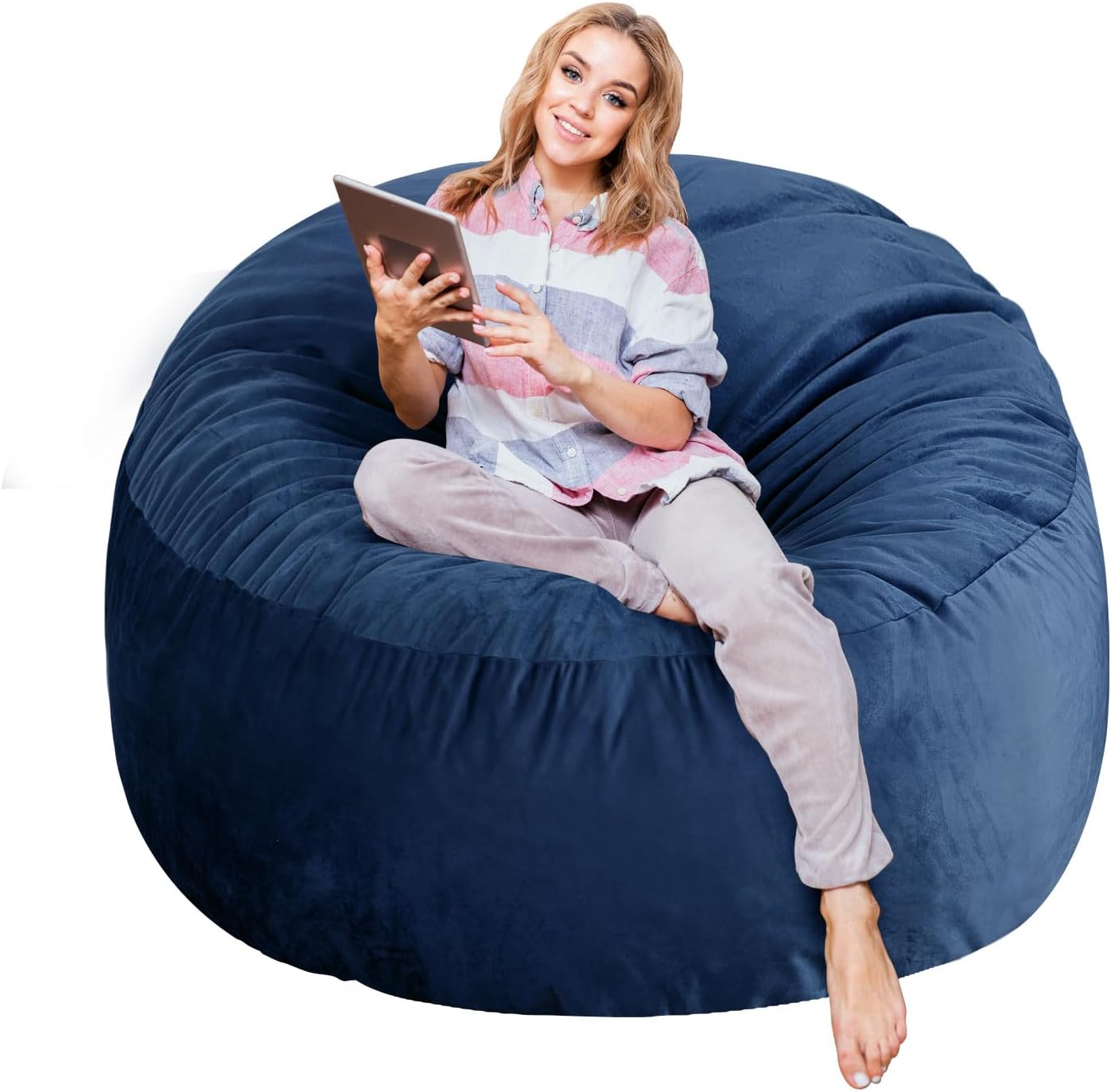 5 Ft Bean Bag Chairs for Adults with Memory Foam Filling, Comfy Bean Bag Sofa with Filler Included, Soft Dutch Velvet Fabric Beanbags,5 Foot, Navy