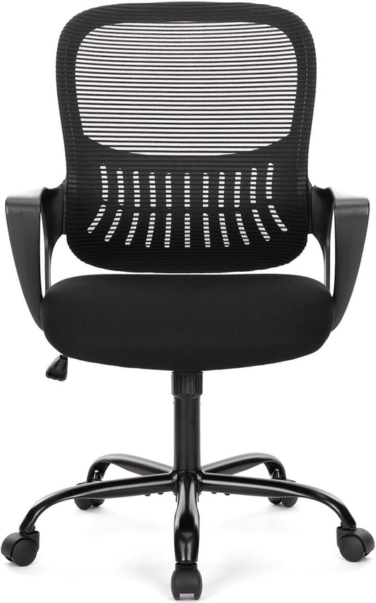 SMUG Office Computer Desk Chair, Ergonomic Mid-Back Mesh Rolling Work Swivel Task Chairs with Wheels, Comfortable Lumbar Support, Comfy Arms for Home, Bedroom, Study, Dorm, Student, Adults