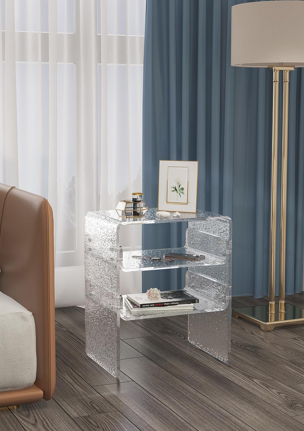 Clear Acrylic 3-Tier End Table/Nightstand – Sleek Bedside Storage with Durable Design, Perfect for Bedrooms, Living Rooms, or Modern Interiors – Ideal as a Bedside Table or Sofa Side Piece Marble