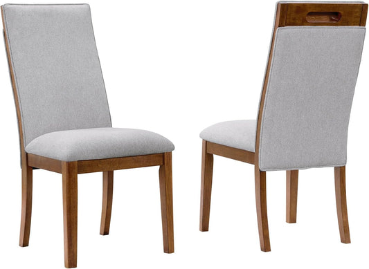 Signature Design by Ashley Lyncott Contemporary Upholstered Armless Dining Chair with Cutout Handle, Set of 2, Beige & Light Brown