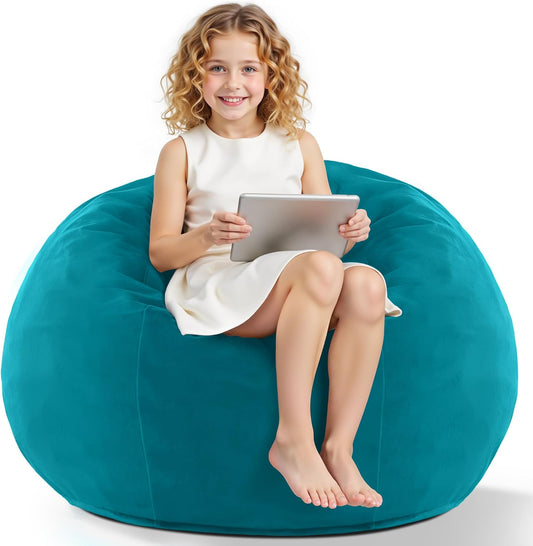 HABUTWAY 2FT Bean Bag Chair, 2' Beanbags Small Bean Bag Chairs with Filling, Teardrop Bean Bag Chair Luxurious Velvet Ultra Soft Fur with Removable Cover (Dark Green)