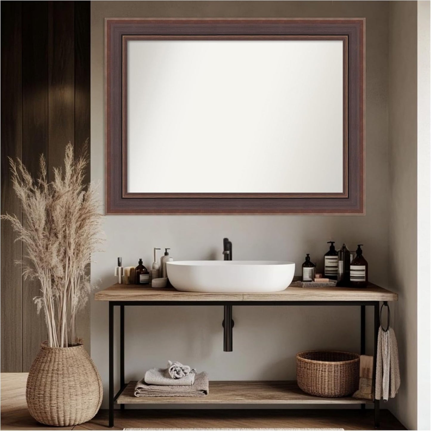 Amanti Art Brown Bathroom Mirror for Over Sink, 35x46 Moab Brown Bronze Rectangle Vanity Mirror, X-Large Modern Frame, Hangs Horizonally and Vertically, Bathroom Wall Decor, Non-Beveled Edge