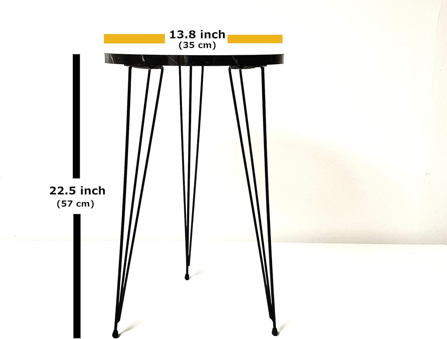 PAK HOME Set of 2 End Tables Round Wood Sofa Side Coffee Tables for Small Spaces, Nightstand Bedside Table with Metal Legs for Bedroom, Living Room, Office (Grey Marble High Gloss/Silver Legs)