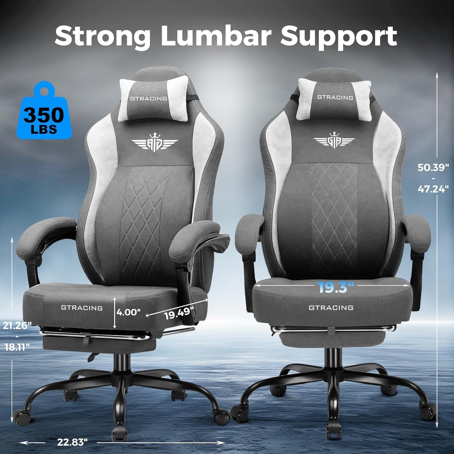 GTPLAYER Big and Tall Gaming Chair Breathable Fabric Computer Chair with Strong Lumbar Support, Comfortable Office Chairs with Pocket Spring Cushion, High Back Ergonomic Desk Chairs with Footrest
