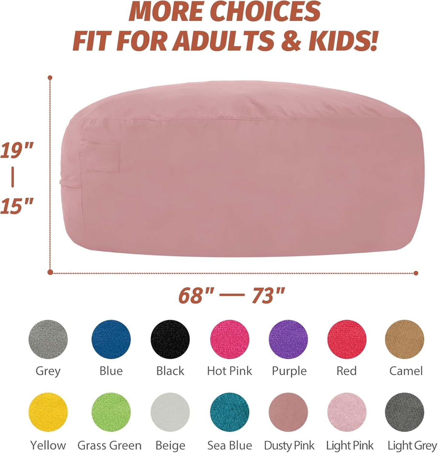 7FT Bean Bag Chair with Ultra Soft Velvet Cover Bean Bag Sofa with Memory Foam Bean Bag Chairs with Large Size Lazy Sofa for Dorm Office Living Room Bedroom Dusty Pink 7'