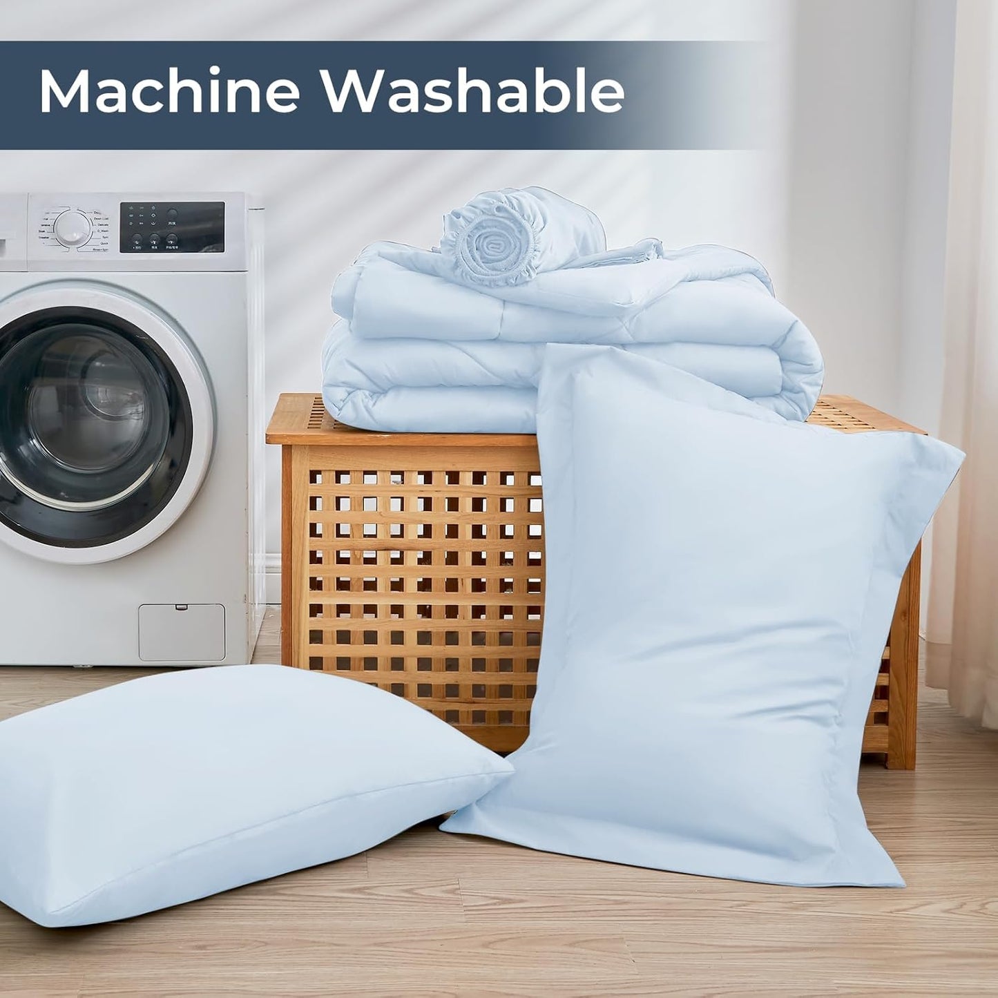 HEVUMYI Light Blue Twin-XL Comforter Set - 5-Piece All Season Bed in a Bag Twin-XL, Ultra Soft Bedding Set with Comforter, Flat Sheet, Fitted Sheet, Pillowcases, Pillow Shams