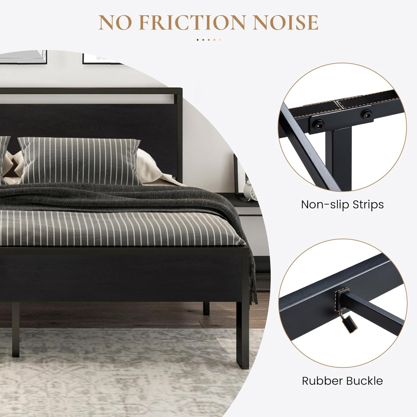 SHA CERLIN 14 Inch King Size Metal Platform Bed Frame with Wooden Headboard and Footboard, Mattress Foundation, No Box Spring Needed, Large Under Bed Storage,Black Oak