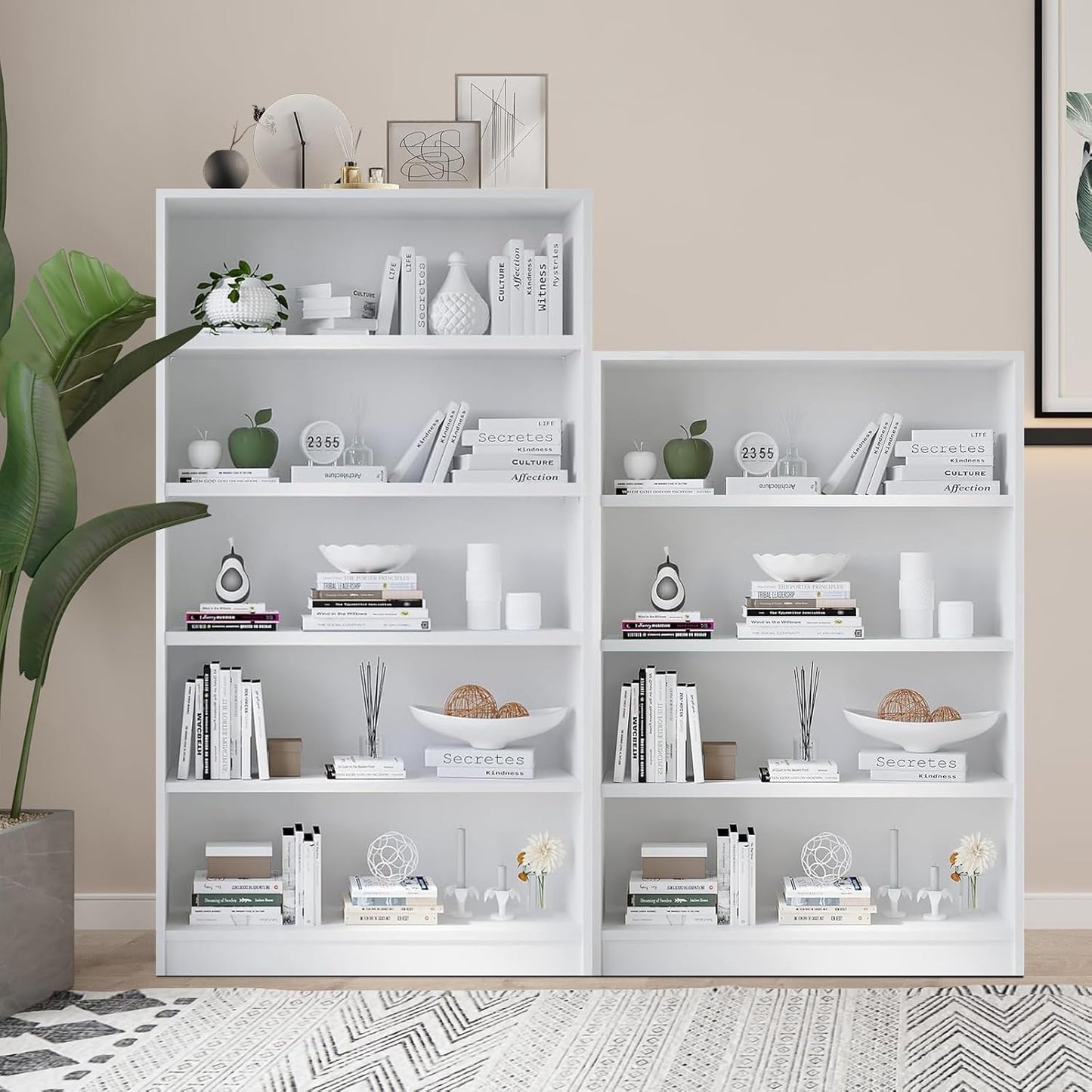 Wooden Bookshelf with Adjustable Shelves, 5 Tier Tall Bookcase for Living Room, Office or Small Spaces,Heavy Dute Bookshelves Storage Organizer, Manga Bookshelf for Collectors,60 Inch,White