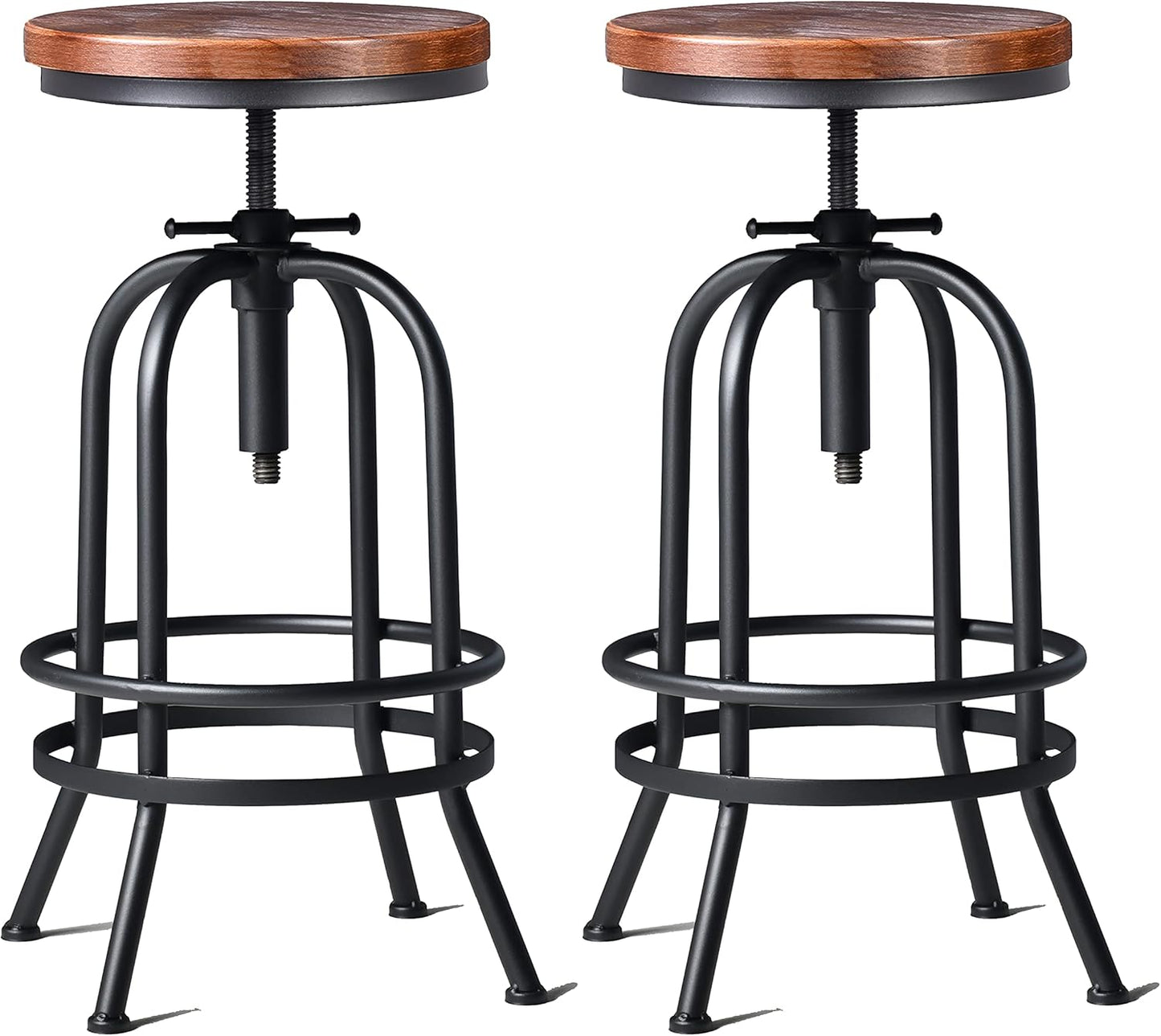 32 inch Vintage Industrial Bar Stool-Metal Wood Swivel Bar Stool-Retro Bar Height Stool-Counter Height Adjustable Kitchen Stools-Set of 2-Extra Tall Pub Height 26-32 Inch,Fully Welded(Black(2pcs))