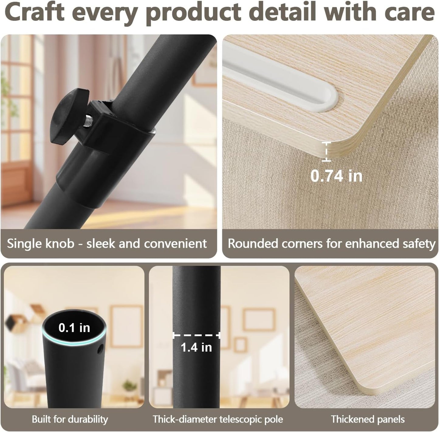 Sofa Armrest Tray Table for Couch - 360° Swivel Height Adjustable End for Small Spaces, Snack Side Table for Bed or Chair with Phone & Tablet Slot (Oak,Standard)