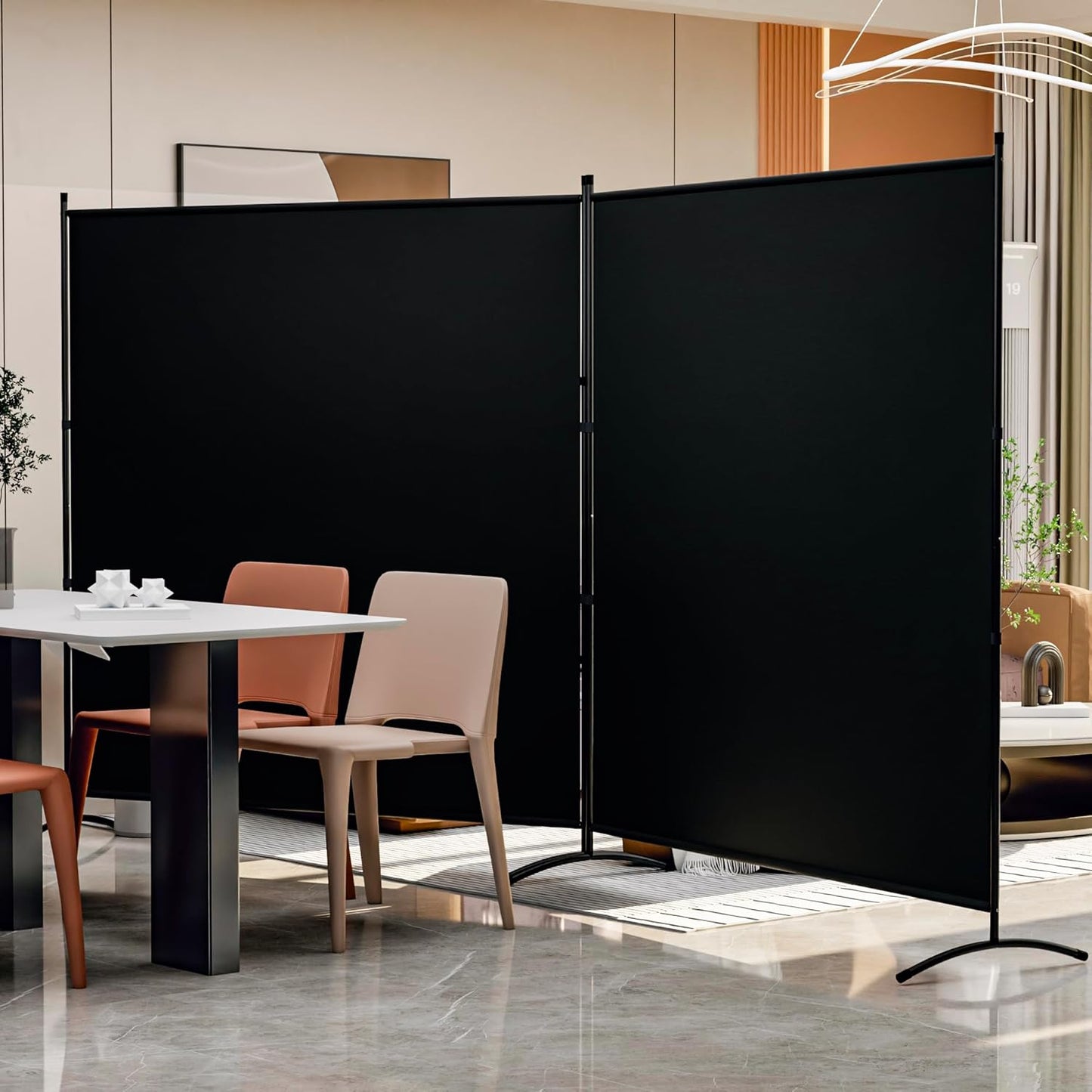 Room Divider 126''W x 71''H Large 2 Panel Privacy Screen for Room Partitions, Portable Room Divider Screen for Room Separtion, Freestanding Fabric Wall Divider for Office, School, Room Separator Black