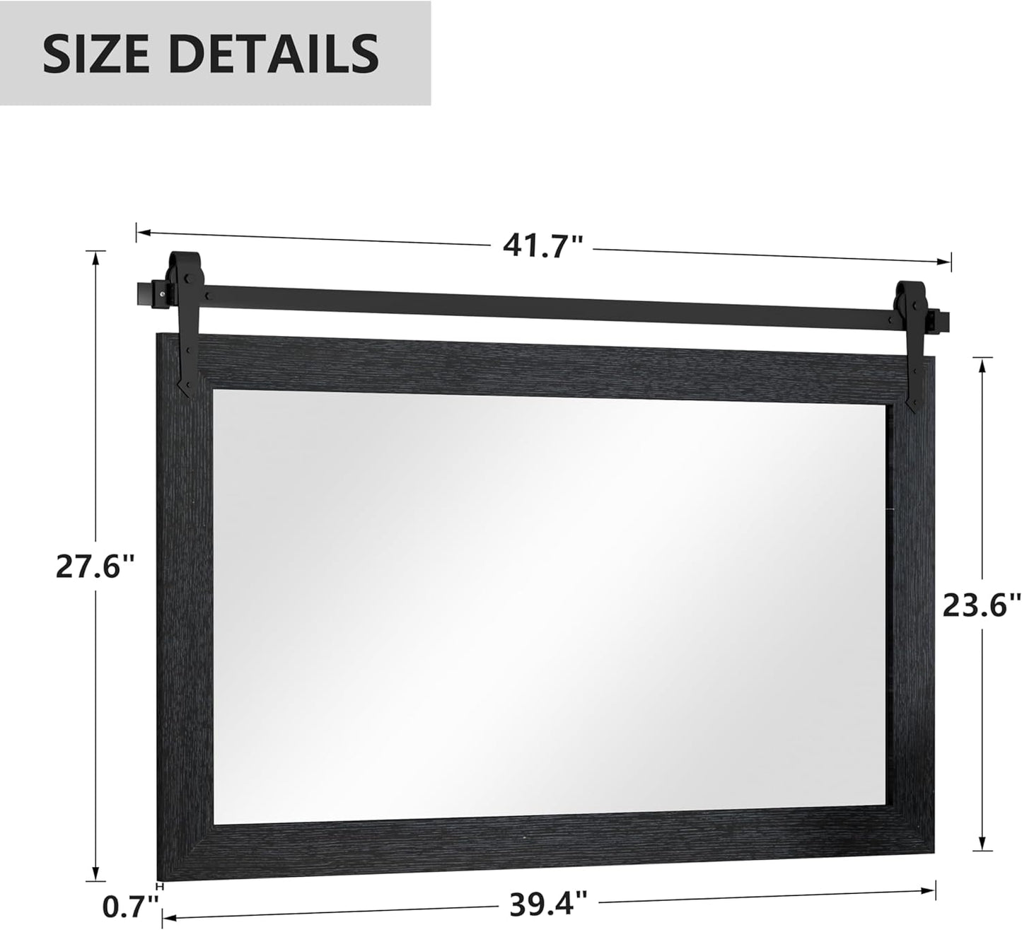 Farmhouse Mirror 42”x28” Black Rustic Mirror for Wall Vanity Mirrors Barn Door Style Decor Bathroom Living Room Entryway Bedroom Mirrors