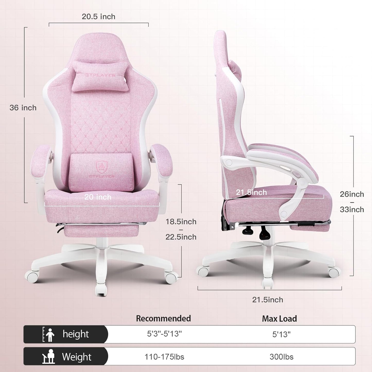 GTPLAYER Gaming Chair, Computer Office Chair with Pocket Spring Cushion, Linkage Armrests and Footrest, High Back Ergonomic Computer Chair with Lumbar Support Task Chair with Footrest