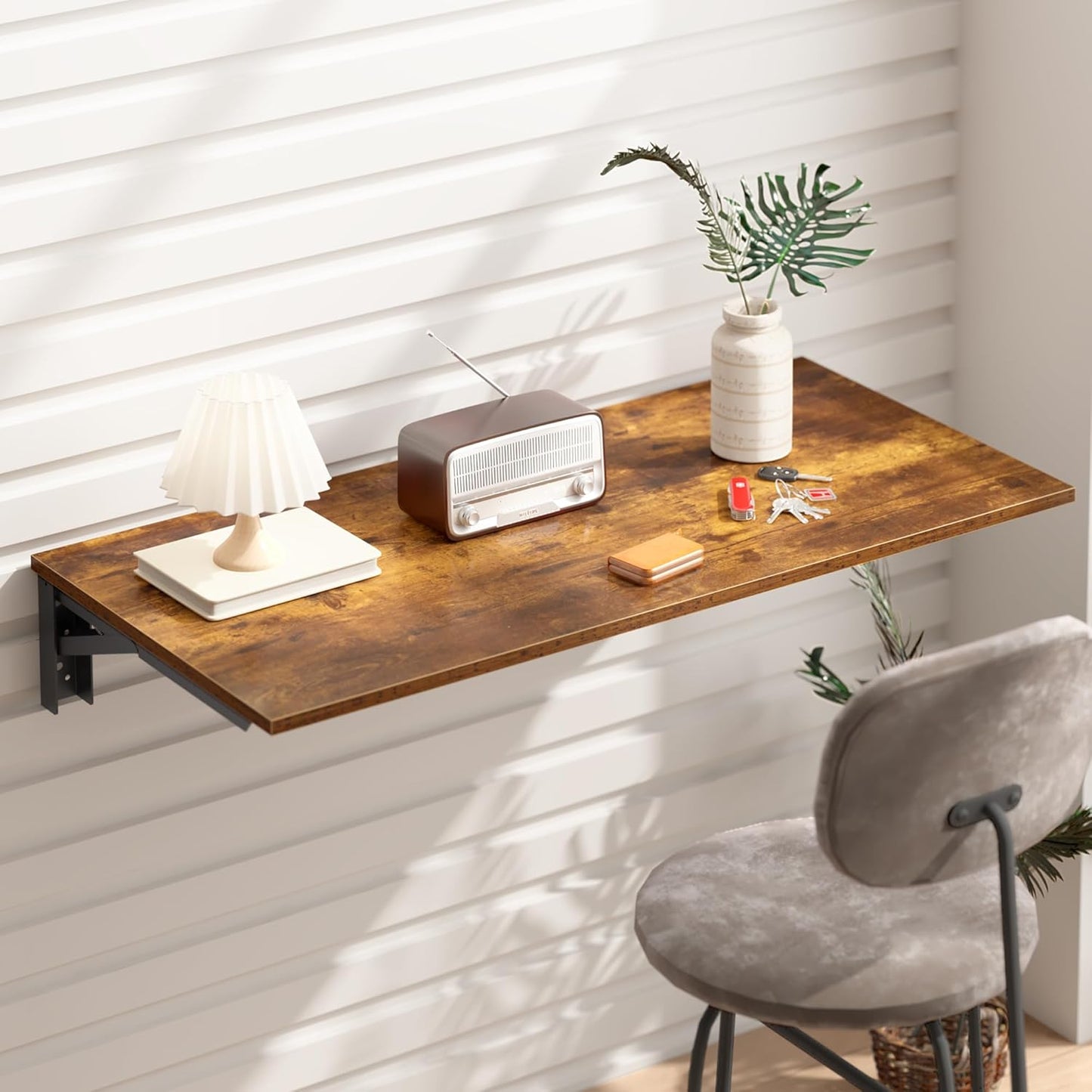 Need Wall Mounted Folding Table - Heavy Duty Small Fold Down Dining Table Length 30" Width 20" Perfect Addition to Home Office/Laundry/Home Bar/Kitchen & Dining Room Rustic Brown AC15-7650FG-ND