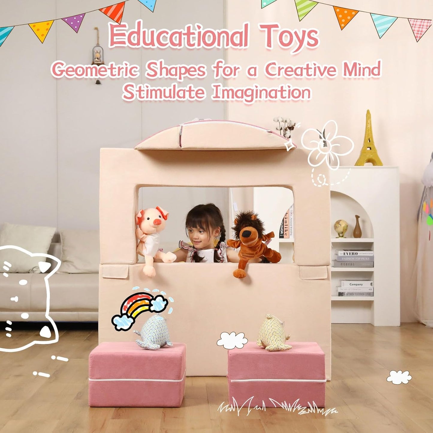 Modular Kids Play Couch, Kids Sofa Toddler Couch, Foam Play Set with Recliner, Toddler Sofa for Creative Boys & Girls, Convertible Foam Climbing Blocks