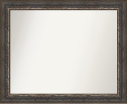 Amanti Art Brown Bathroom Mirror for Over Sink, 27x33 Alta Rustic Char Rectangle Vanity Mirror, Large Country Rustic Frame, Hangs Horizonally and Vertically, Bathroom Wall Decor, Non-Beveled Edge