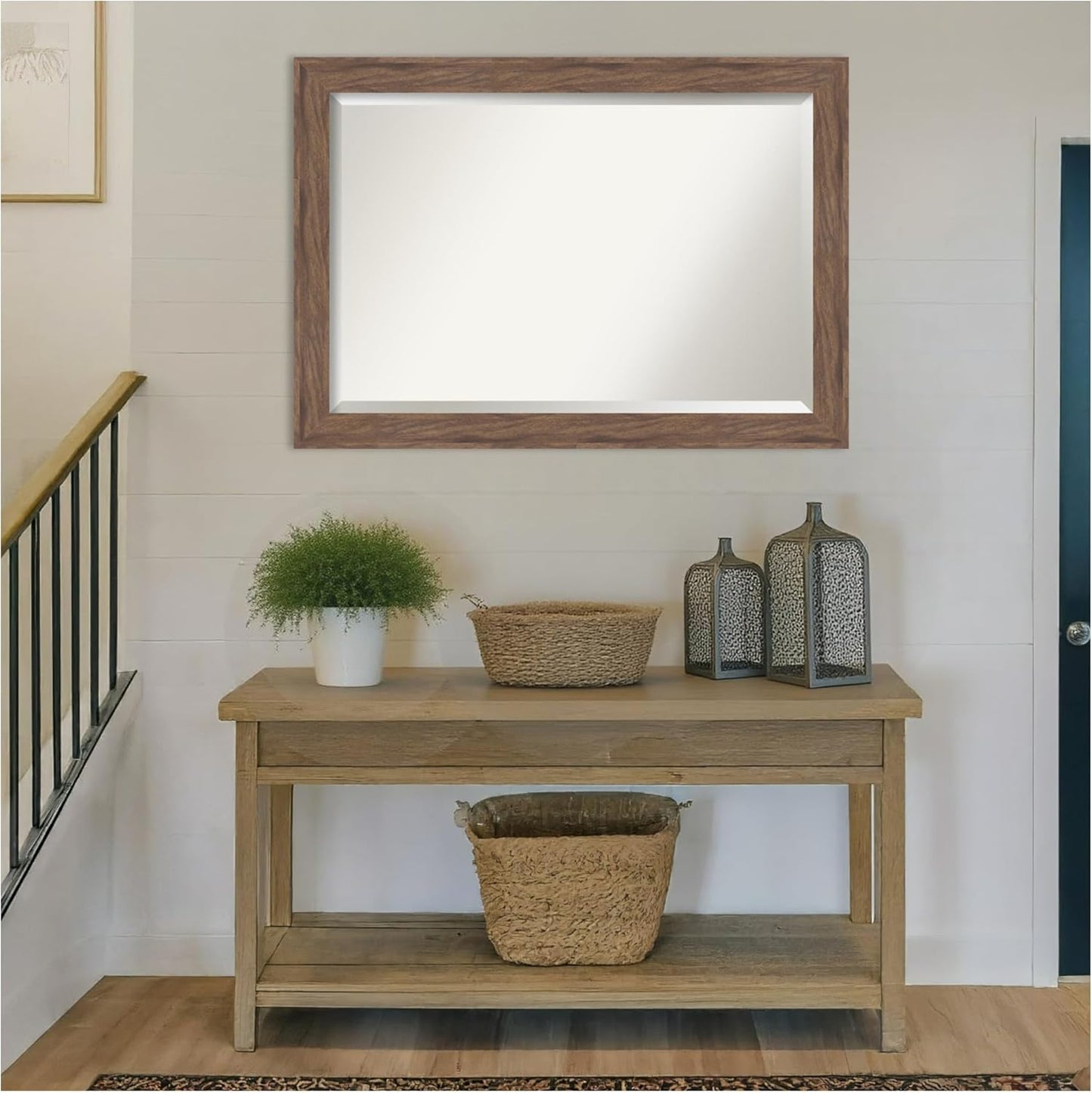 Amanti Art Brown Wall Mirror 29x41 Pia Medium Brown Rectangle Bathroom Mirror for Wall Decor Living Room, Large Casual Frame, Hangs Horizonally and Vertically, Bathroom Decor, Beveled Edge