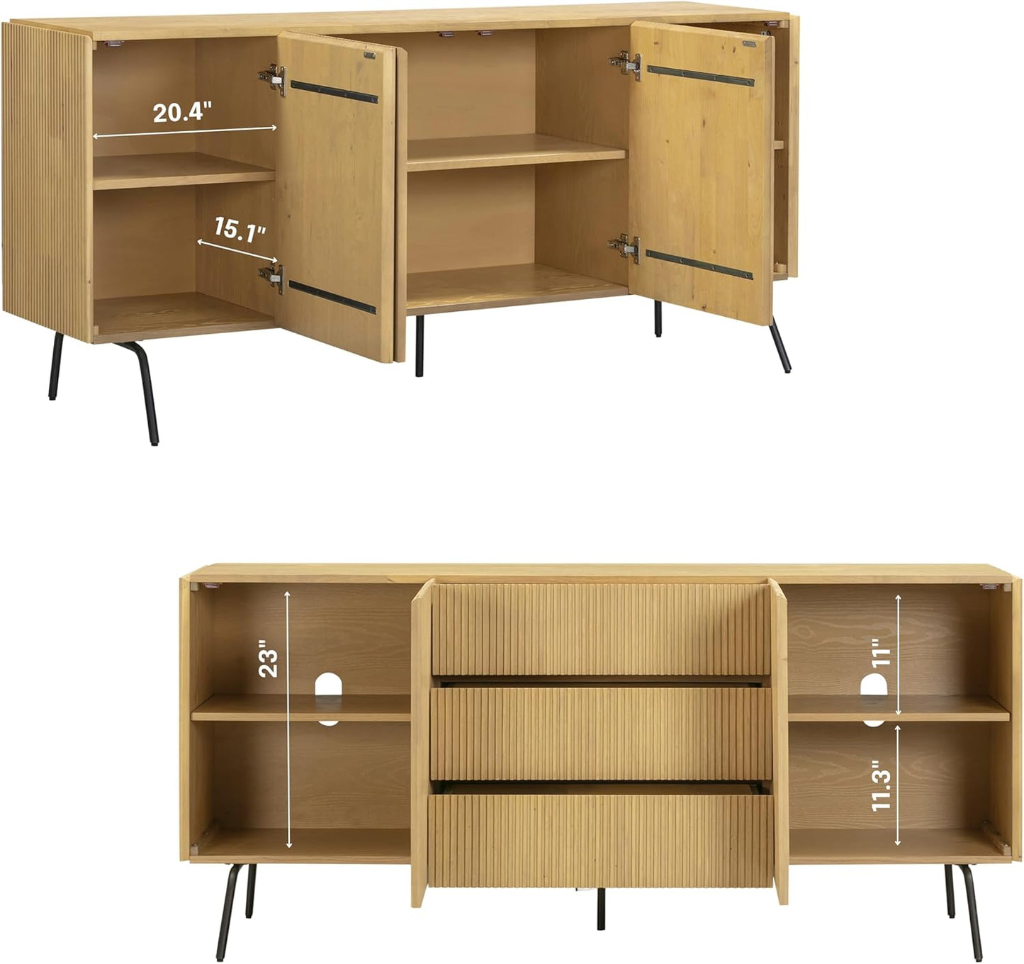 NTC Veil Modern Sideboard with 4 Doors, Buffet Cabinet with Vertical Groove Design and Metal Legs, Storage Cabinet for Living Room, and Hallway, Effortless Assembly, Sand