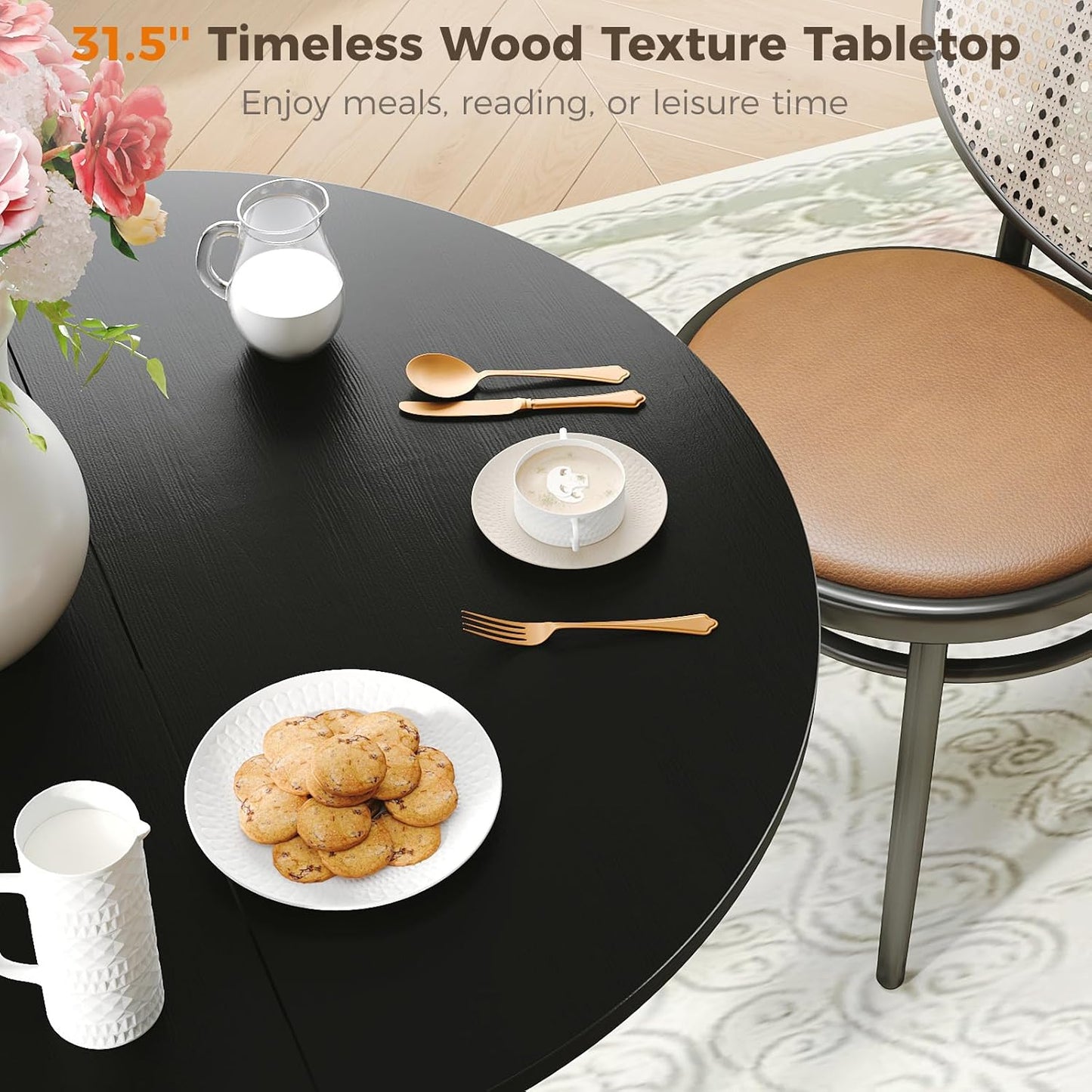 Unovivy 31.5" Black Small Round Dining Table for 2-4, Space Saving Circle Kitchen Dinner Table, Mid Century Modern Dining Room Desk for Kitchen, Apartment