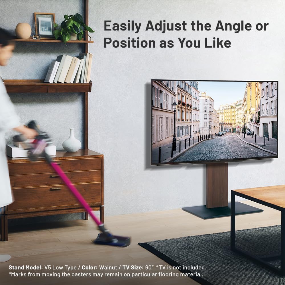 WALL V5 Low Type | Minimalist Rolling TV Stand for 32–80 Inch | Satin White | Portable, Space Saving, Height Adjustable, No Drill | for Living Room and Bedroom | Japan-Engineered Design