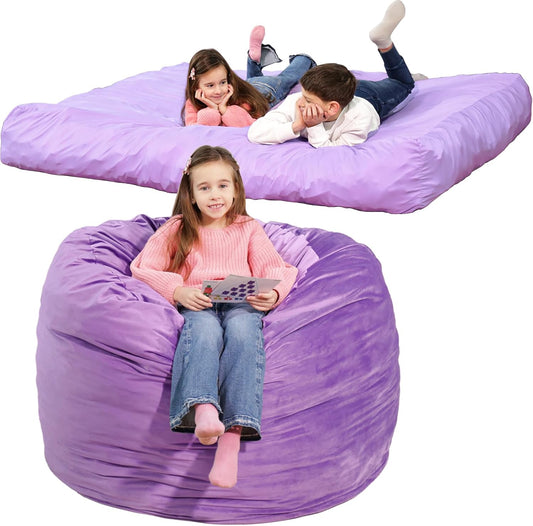 Bmag Giant Bean Bag Chair for Adults, 6FT Bean Bag Chair Convertible Bean Bag Pad, Large Chairs with Memory Foam Filler, Removable Washable Cover for Living Room Bedroom Office - Purple