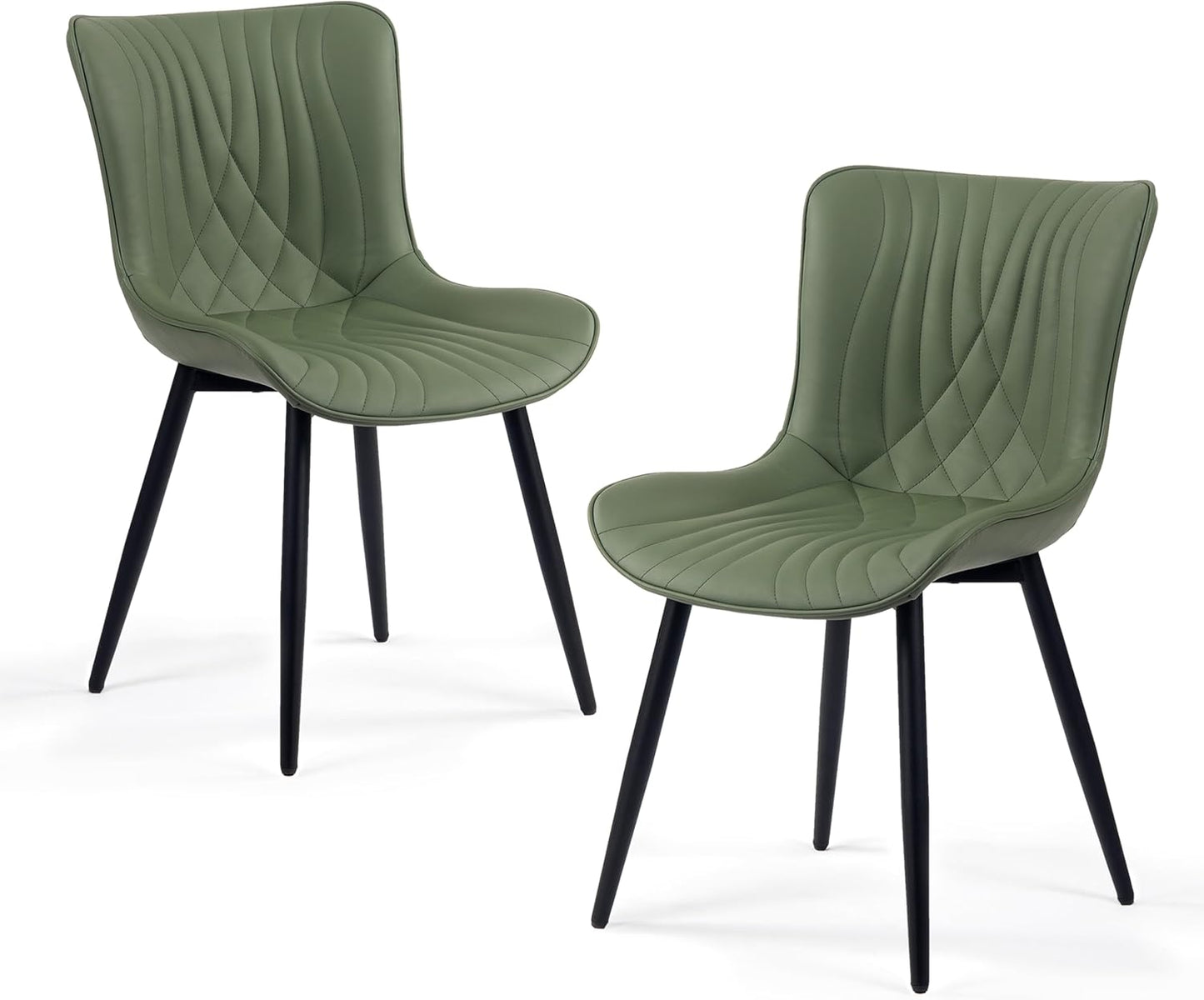 Kidol & Shellder Bean-Green Dining Chairs Set of 2,Upholstered Mid Century Modern Kitchen&Dining Room Chair with Back,Ergonomic Armless Vanity&Living Room Chair with Metal Legs
