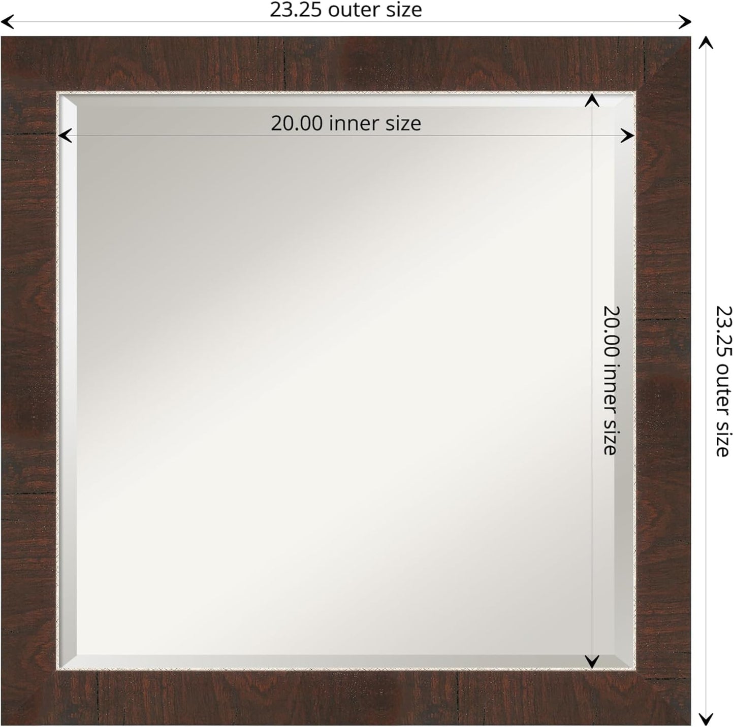 Amanti Art Brown Wall Mirror 23x23 Wildwood Brown Narrow Square Bathroom Mirror for Wall Decor Living Room, Medium Rustic Farmhouse Frame, Hangs Horizonally and Vertically, Bathroom Decor, Beveled