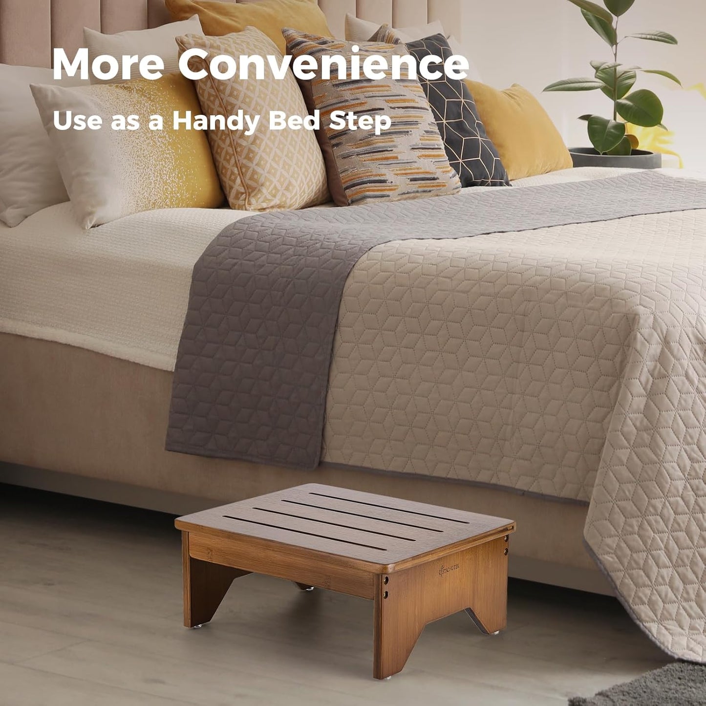 StrongTek Bamboo Bed Step Stool for Adults & Kids – Wide 16" Platform, 300 lbs Capacity, Non-Slip Drainage Surface, 6.5" Height Safe Bedside Stool, Bathroom Shower Step & Office Foot Rest (Walnut)