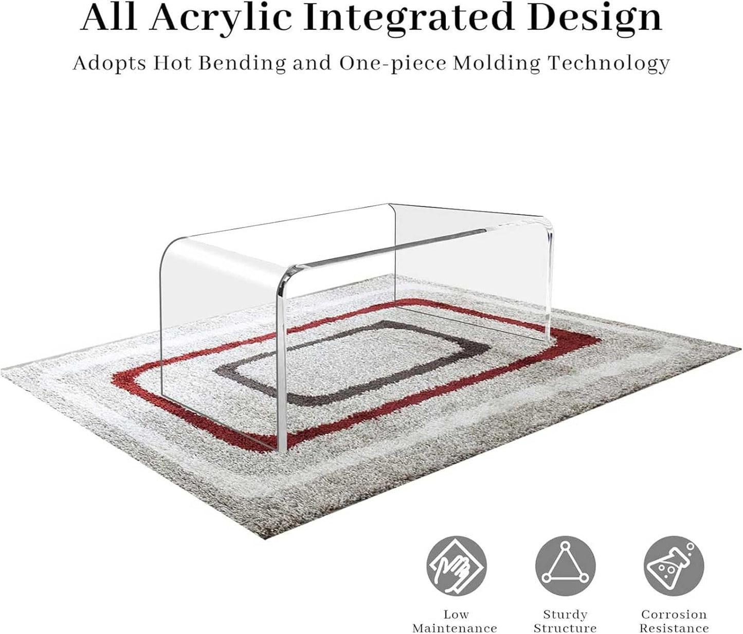 40inch Premium Clear Acrylic Rectangle Coffee Table for Living Room,Mid Century Transparent Waterfall Lowtea Table, Standard Table Size (40"x18"x16") Need Assembly Fit for 2-3 Seat Sofa