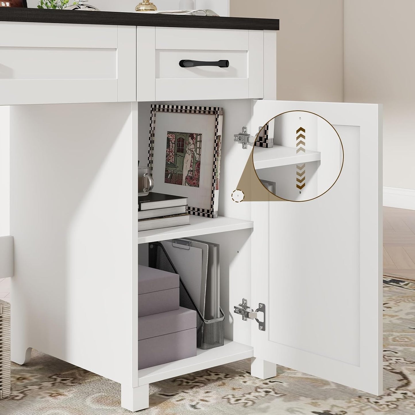 Farmhouse 47" Executive Desk, Computer Desk with Drawers and Storage Cabinet, Workstation Computer Desk for Home Office and Study.(Black)