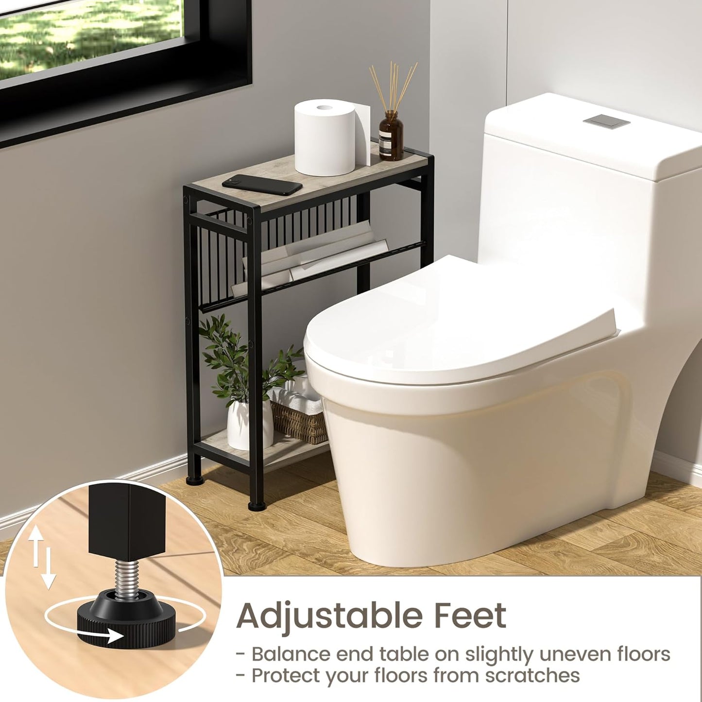 Small Side Table for Small Space, 3-Tier Narrow End Table with Magazine Holder, Slim Nightstand, Skinny Snack Couch Table in Living Room, Bedroom, Study, Kitchen and Balcony (Greige)