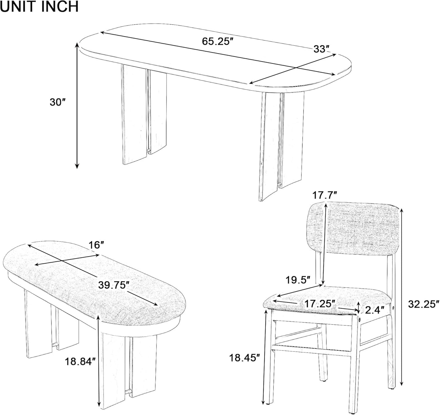 Ball & Cast Wood Dining Table Set with Bench,6-Piece Upholstered Rectangular Set w/ 4 Upholstered Chairs,Curved Profiles Kitchen Furniture Suitable Big Family Gatherings,Espresso