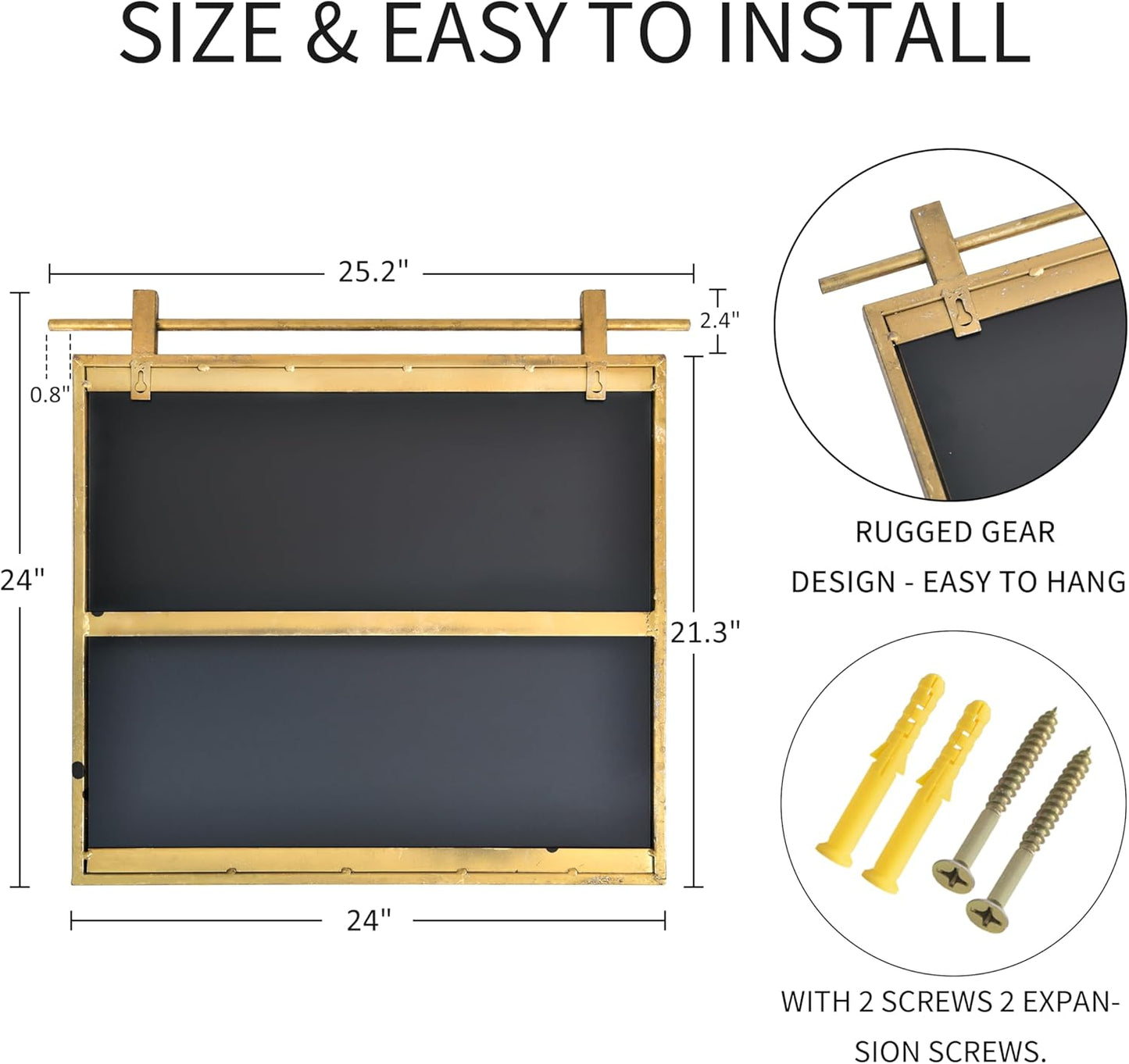 24x24 Inch Square Bathroom Vanity Mirror for Wall Mounted Over Sink Farmhouse Rustic Matte Brushed Gold Barn Door Mirrors Foyer Entryway Decor