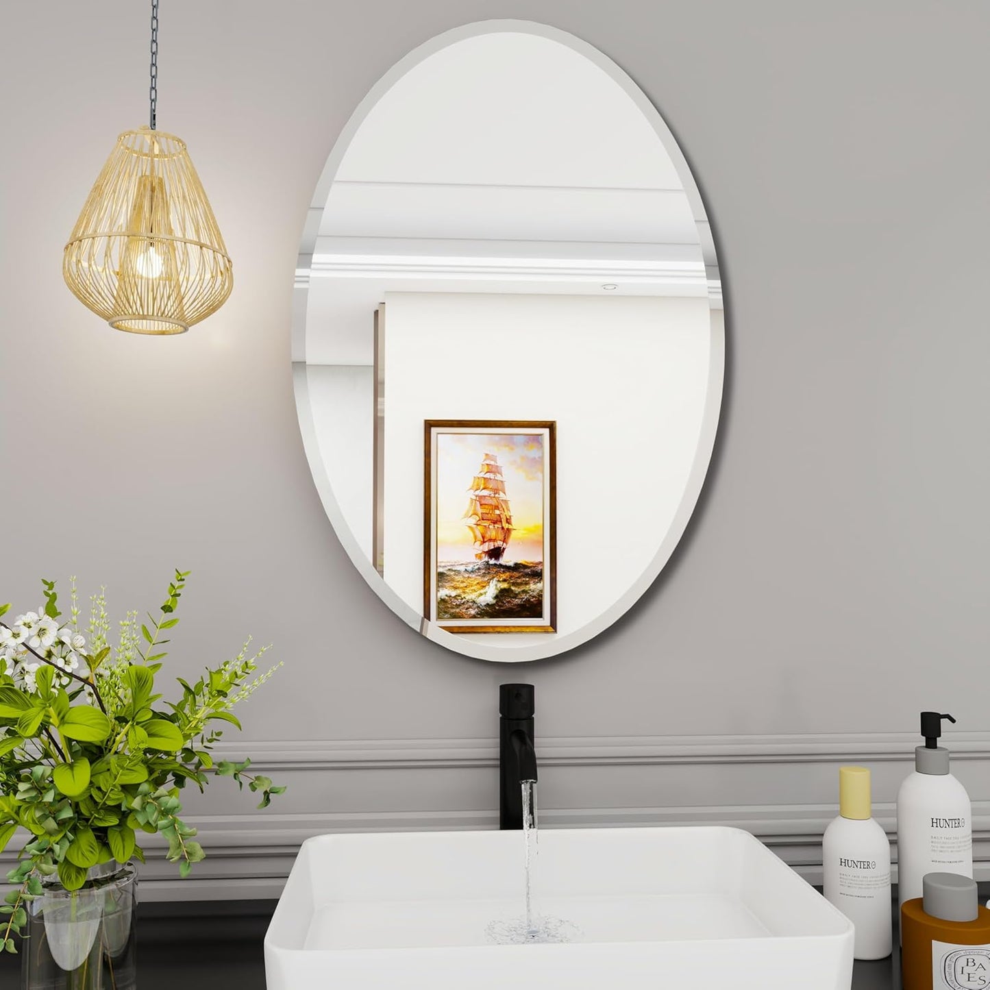 Oval Bathroom Mirror, 18X26 inch Oval Frameless Mirror, Frameless Mirrors for Bathroom,Beveled Bathroom Mirror.
