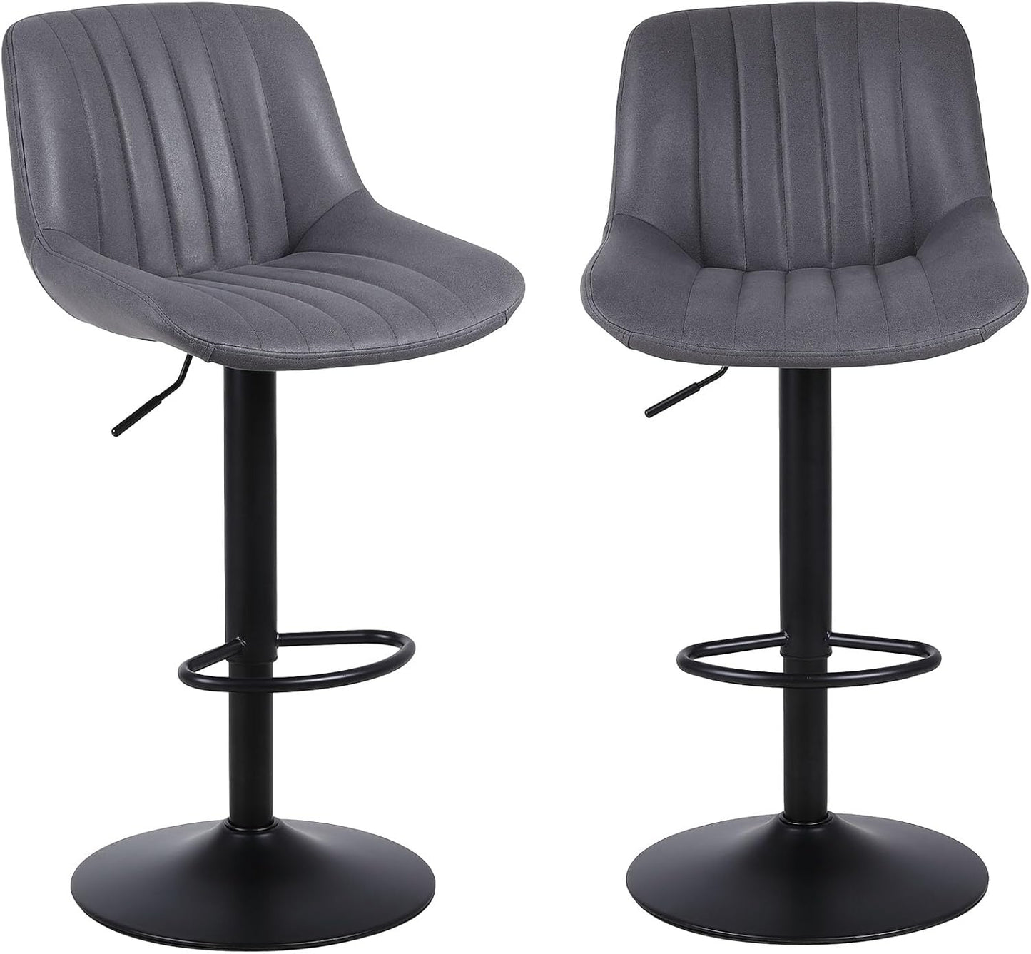 Bar Stools Set of 2, Swivel Counter Height Barstools with Back, Adjustable PU Leather Bar Chairs, Modern Armless Kitchen Island Stool, Dark Grey