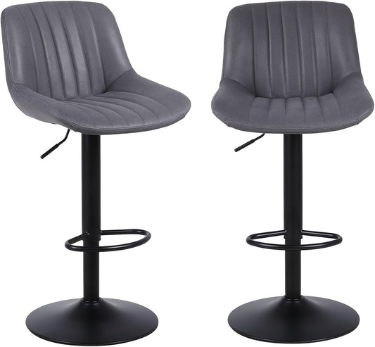 Bar Stools Set of 2, Swivel Counter Height Barstools with Back, Adjustable PU Leather Bar Chairs, Modern Armless Kitchen Island Stool, Dark Grey