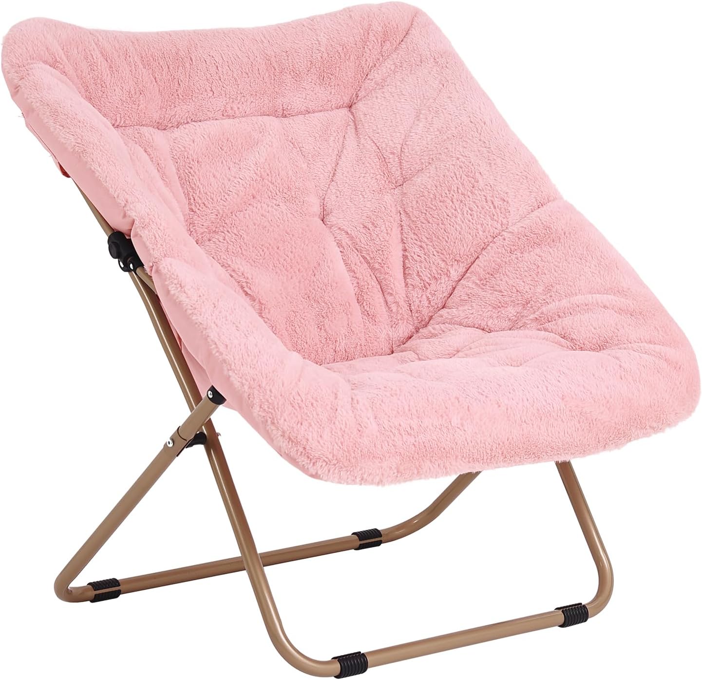 Modern Pink Faux Fur Foldable Metal Frame Recliner Chair for Bedroom, Living Room, Balcony