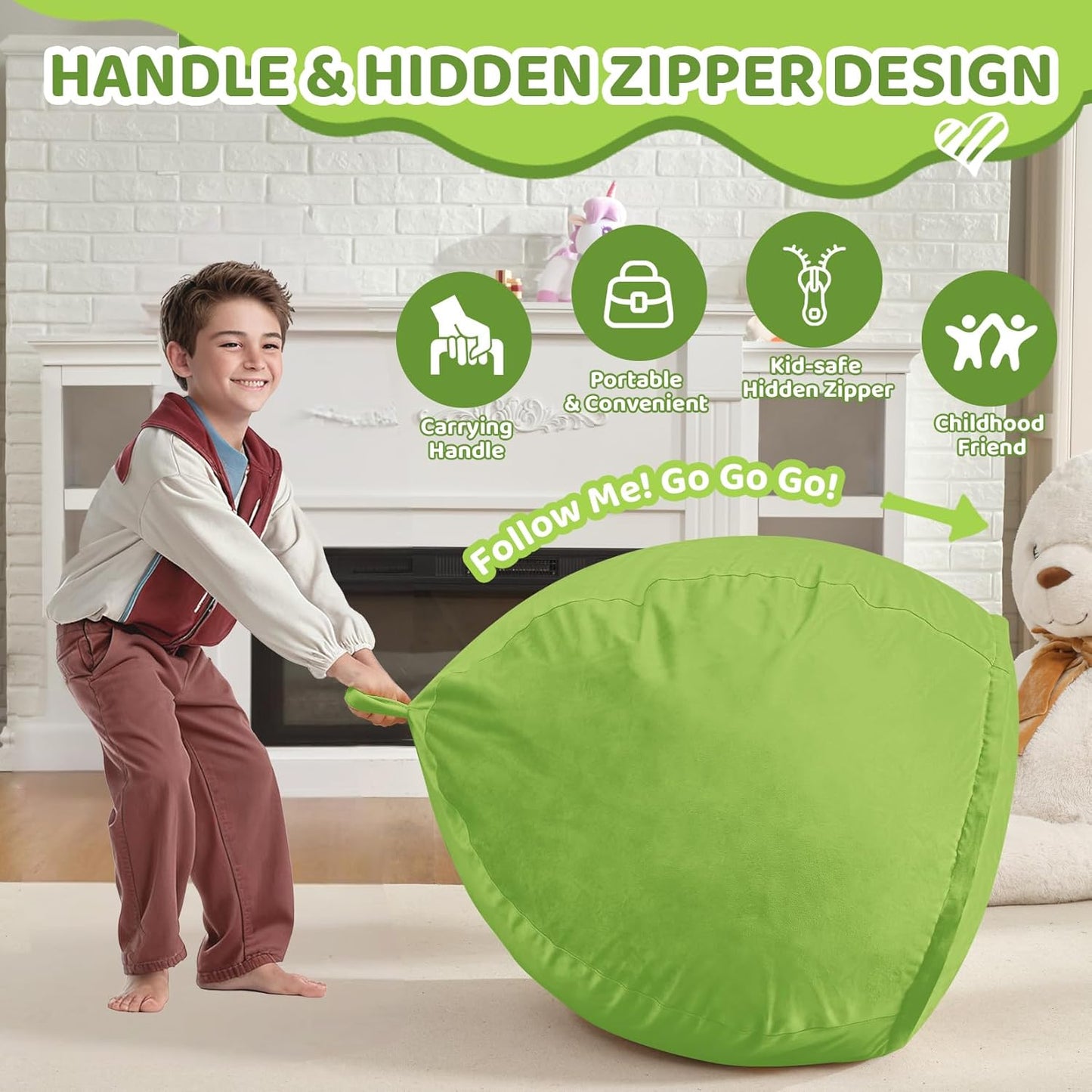2FT Bean Bag Chair, Comfy Bean Bag Chairs with Memory Foam Filled, Fluffy Beanbag Sofa with Dutch Velvet Cover, Teardrop BeanBag Chairs for Living Room, Playroom - Lime