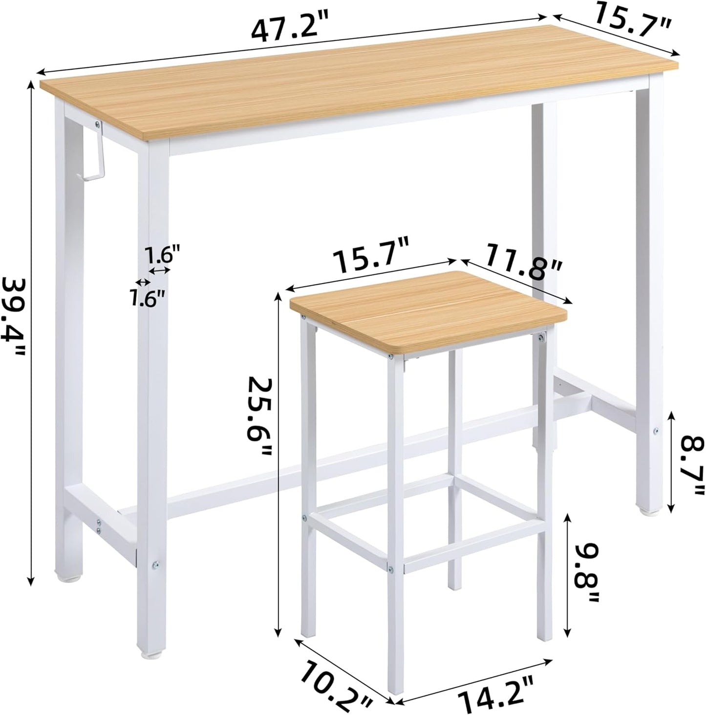 Finnhomy 47" Industrial Bar Table Set with 2 Stools - Counter Height Dining & Pub Table for Small Spaces, Kitchen, Apartment, Breakfast - Metal & Wood, Space-Saving Furniture - Oak Beige and White