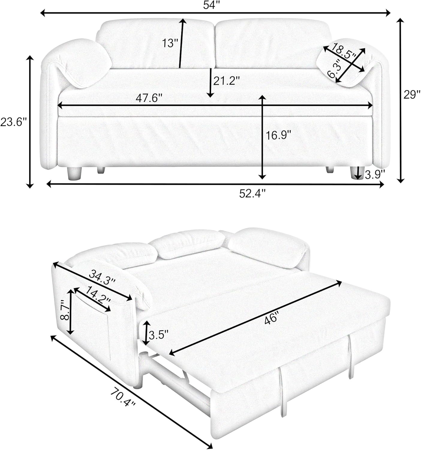ERYE 3 in 1 Loveseat Sofa Convertible Sleeper Sofabed,Functional Recliner Daybed Love Seat Sofa&Couch W/Pull Out Couch Bed, Reclining Backrest and Pillows Armrests for Office Apartment RV Living Room