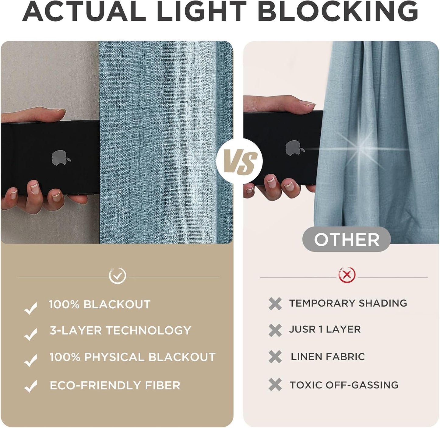 Joydeco 100% Blackout Curtains for Bedroom - Natural Linen Curtains 120" L Long, Thermal Insulated 2 Panels Sky Blue Light Blocking Drapes, Rod Pocket & Back Tabs, Darkening Privacy for Living Room