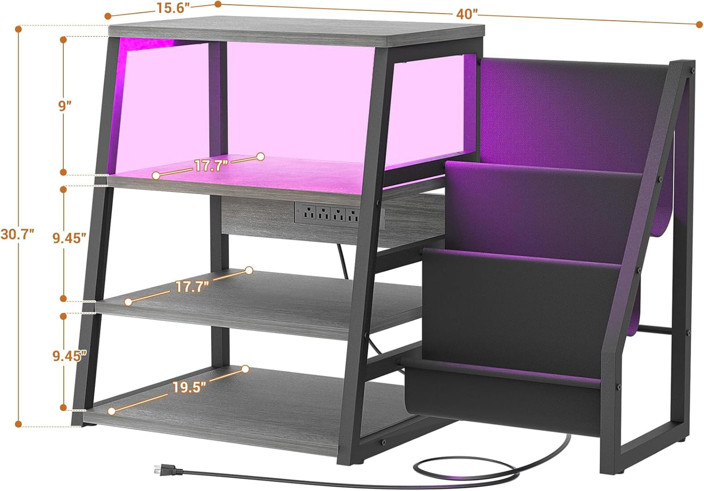 AV Media Stand with Outlets, Stereo Stands and Racks with Vinyl Storage, Stereo Stand with Record Storage, Audio Stereo Rack Cabinet, Turntable Console Stand with LED lights, 4 Tiers, Walnut Grey