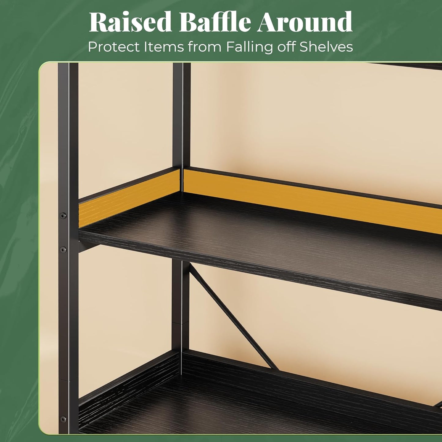 Huuger 5 Tier Bookshelf, Display Bookshelf with 10 Open Shelves and Raised Baffle, 47.2 Inch Straight Wide Bookcase with Metal Frame and Wooden Board, Adjustable Feet, Black