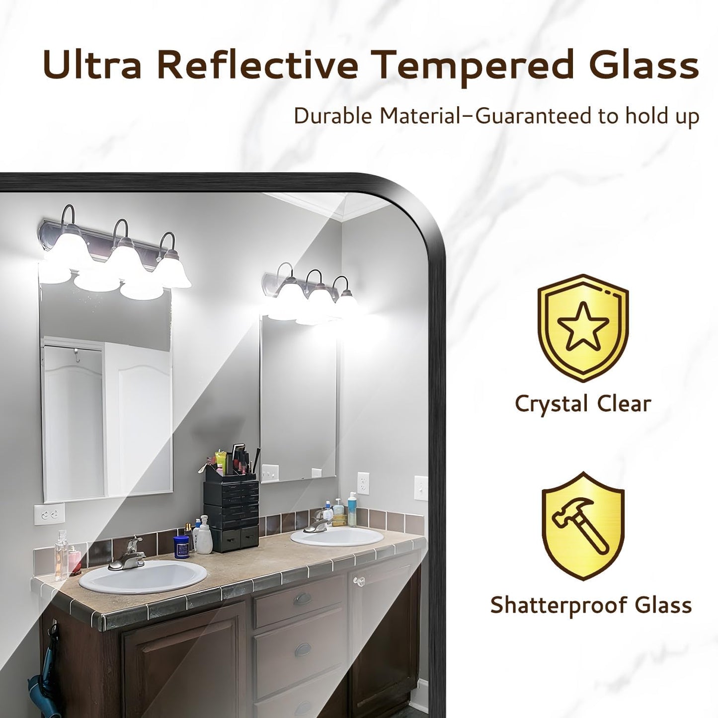 24x36 Rounded Rectangle Bathroom Mirrors for Over Sink, Black Vanity Mirror with Metal Frame Wall Mounted, Modern Farmhouse Mirror for Restroom, Bedroom, Entryway Decor