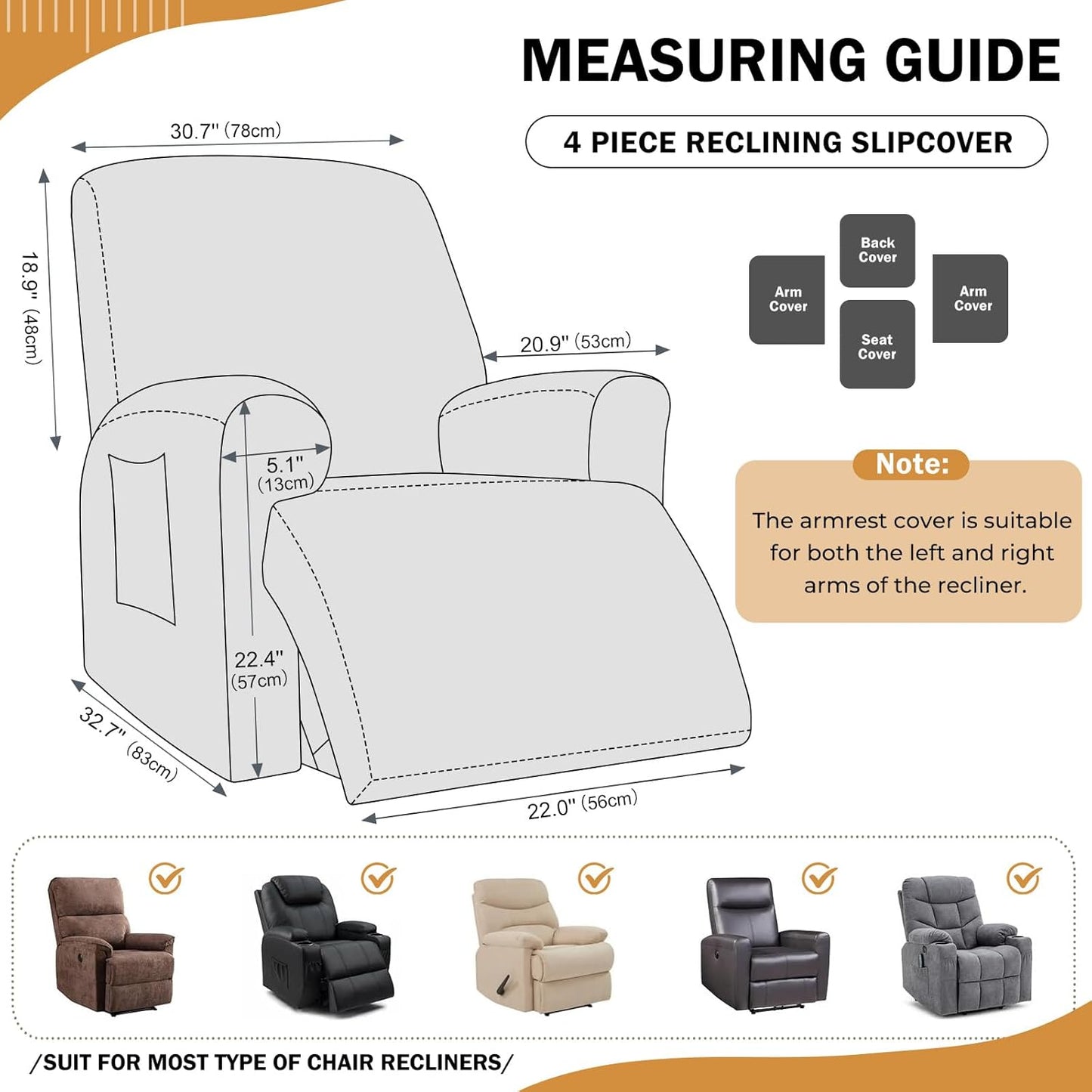 vctops 4 Pieces Geometric Jacquard Plush Recliner Slipcovers Soft Fuzzy Fluffy Sofa Couch Cover Anti-Slip Furniture Protector with Elastic Bottom for Kids Cats Dogs(Cream,1 Seat)