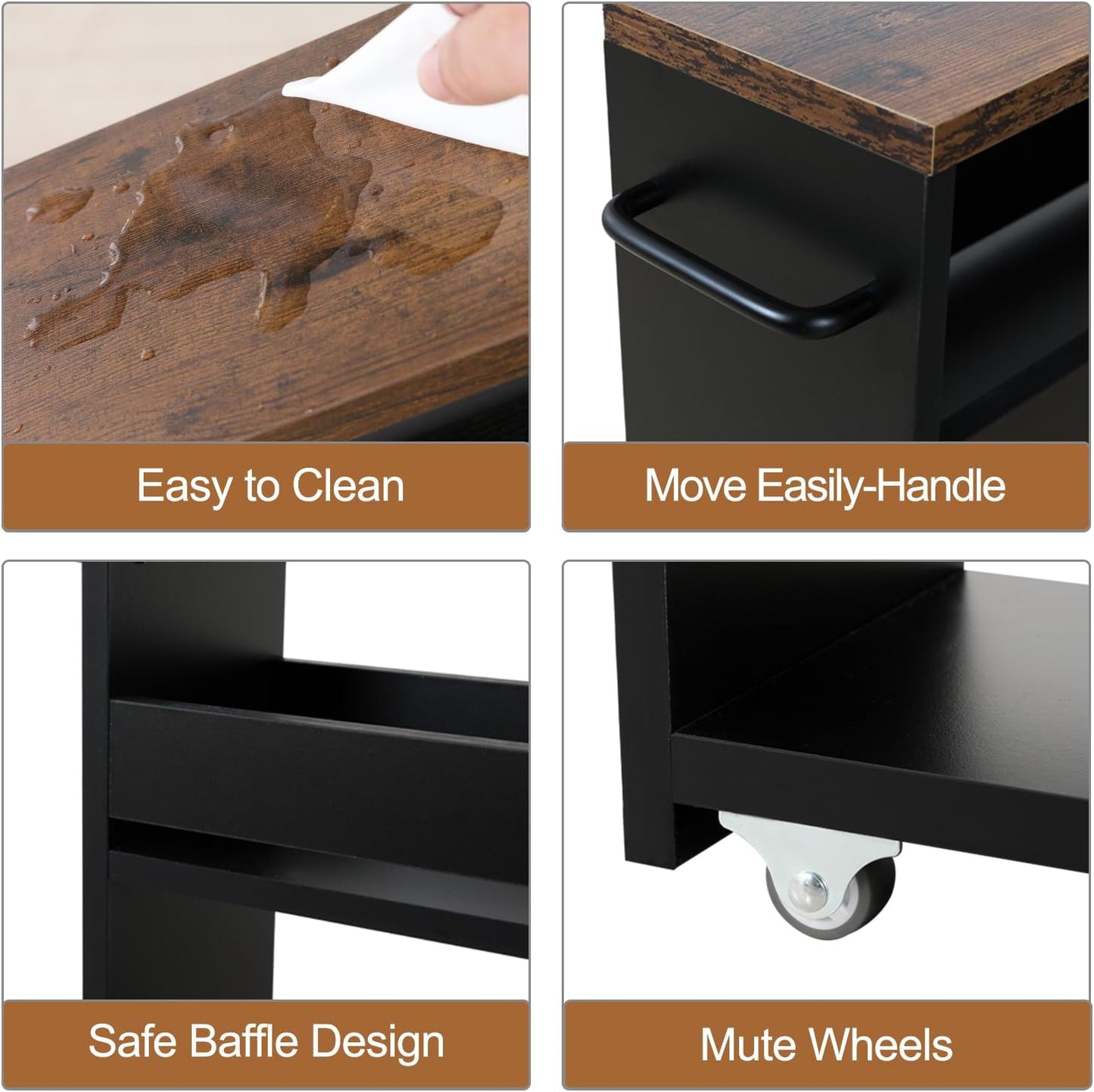 TEAMIX 4 Tier Slim Storage Cart with Handle, Small Kitchen Cart for Narrow Places,Rolling Laundry Cart on Wheels for Small Spaces