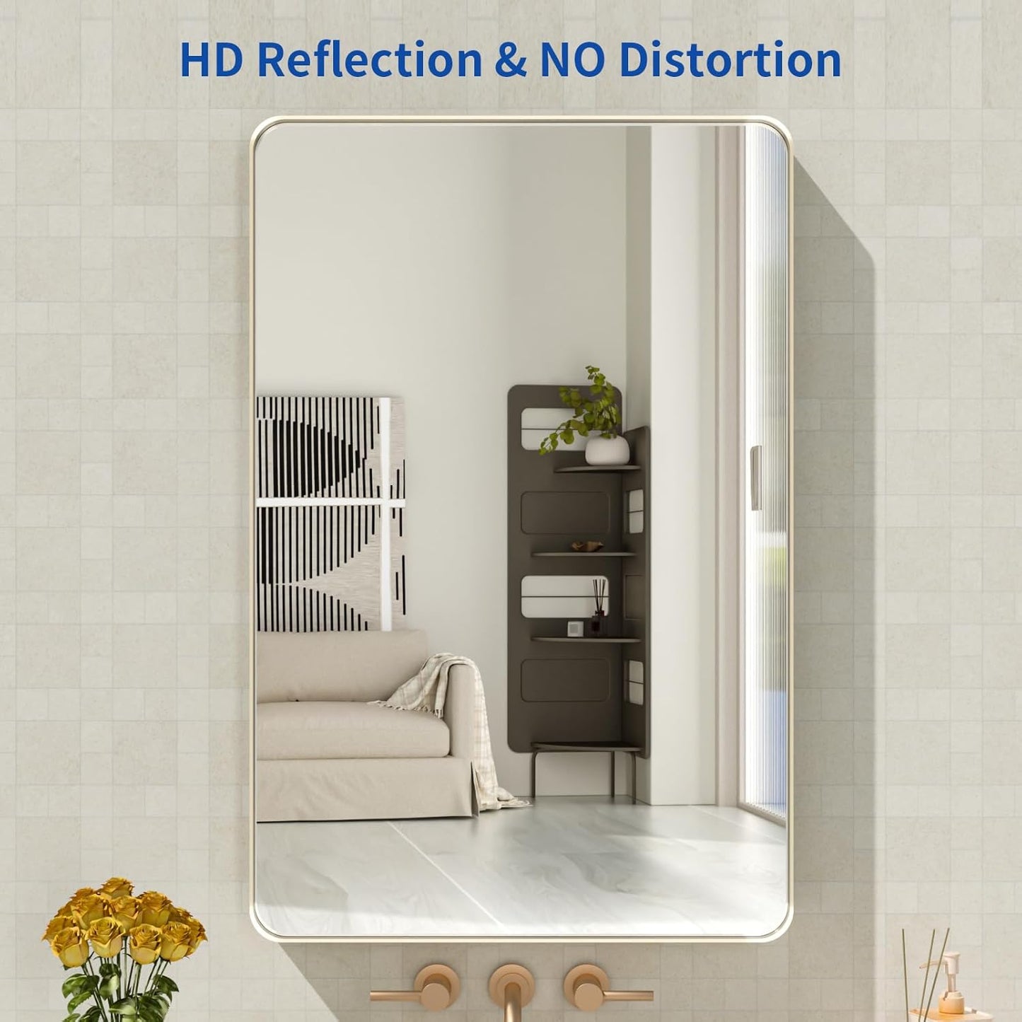 WEER 20X30 Inch Brushed Nickel Bathroom Mirror, Brushed Silver Metal Frame Mirror, Rounded Rectangle Silver Bathroom Vanity Mirror, Tempered Glass, Anti-Rust, Hangs Horizontally or Vertically