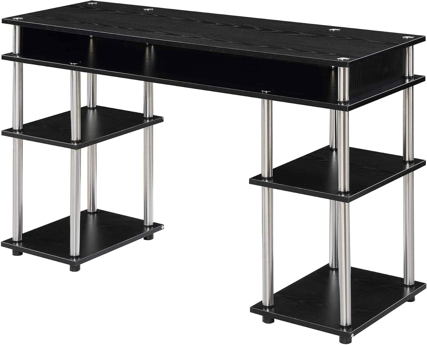 Convenience Concepts Designs2Go No Tools Student Desk 47.25" - Contemporary Office, Dorm Room Desk and Vanity with Storage Shelves, Black