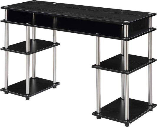 Convenience Concepts Designs2Go No Tools Student Desk 47.25" - Contemporary Office, Dorm Room Desk and Vanity with Storage Shelves, Black