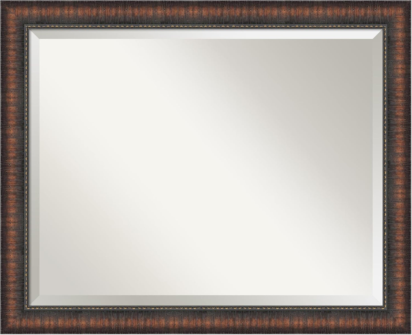 Amanti Art Brown Wall Mirror 26x32 Caleb Brown Rectangle Bathroom Mirror for Wall Decor Living Room, Large Rustic Farmhouse Frame, Hangs Horizonally and Vertically, Bathroom Decor, Beveled Edge